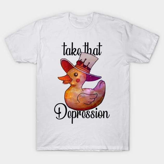 Take That Depression -  Funny And Cute Hazbin Hotel Duck And Lucifer Rubber duck T-Shirt by Pharaoh Shop